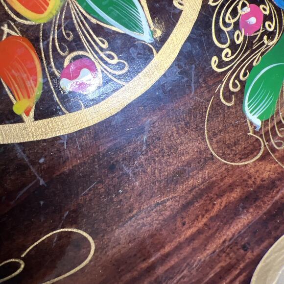 Vintage Mexican Batea Tray – Hand-Painted Wood Folk Art  Floral Serving Dish VTG - Picture 14 of 14